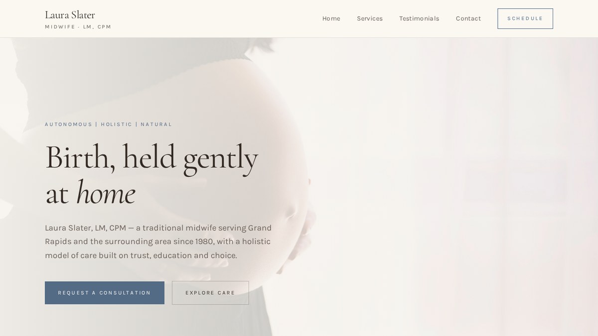 Laura Slater Midwifery website homepage